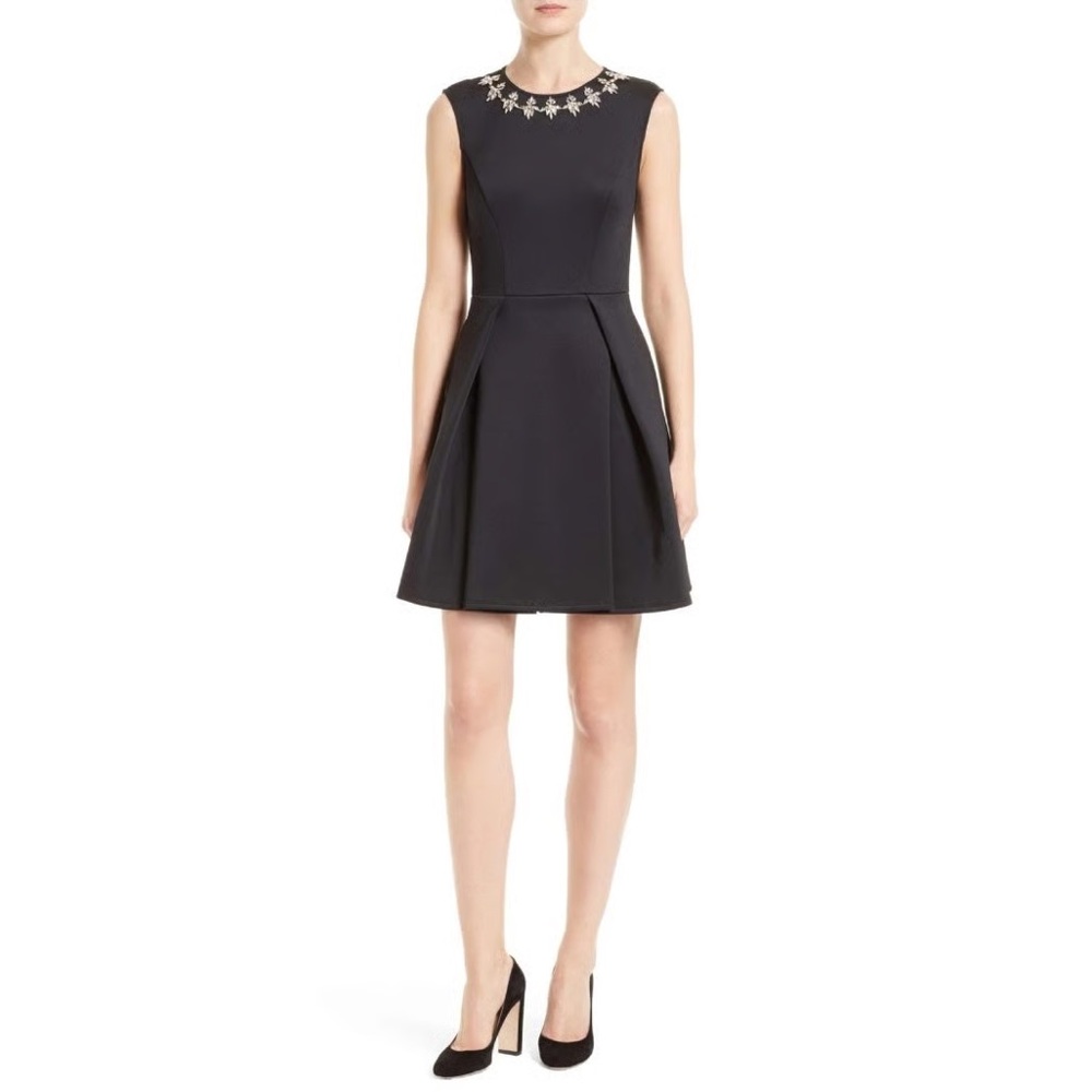 Ted Baker London Joone Skater Embellished Dress Black Size 2 Jewel Neck